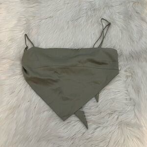 Sleek Olive Green Tie Back Crop Top
